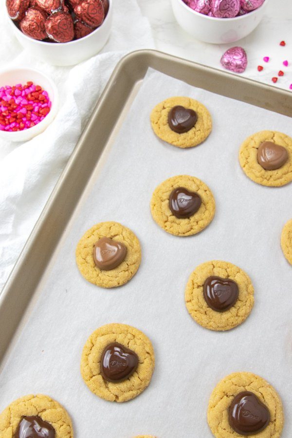 peanut butter cookies on a baking sheet 