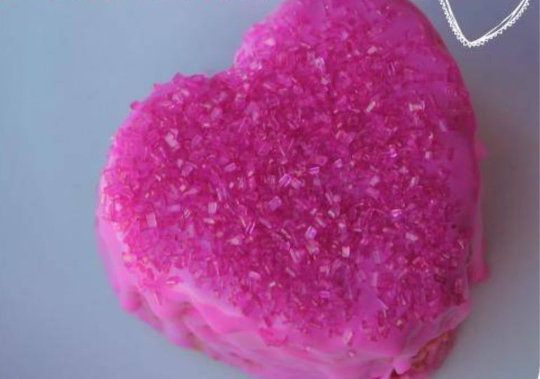 petit four for valentines day on counter 