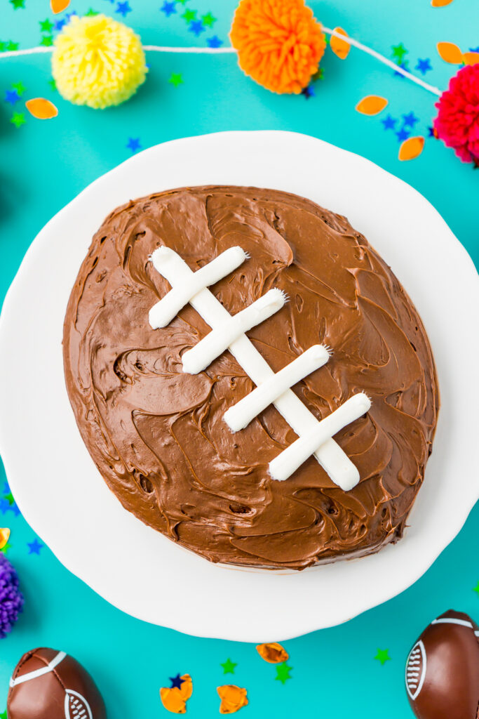 football shaped cake on white plate 