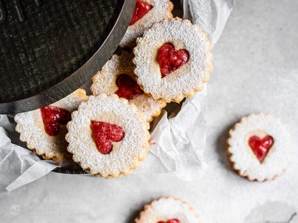 linzer cookies on marble counter 