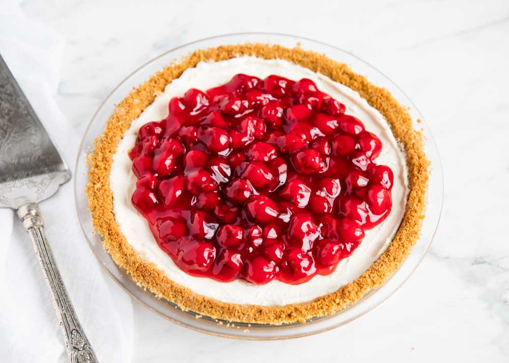 cherry cheesecake in pan 