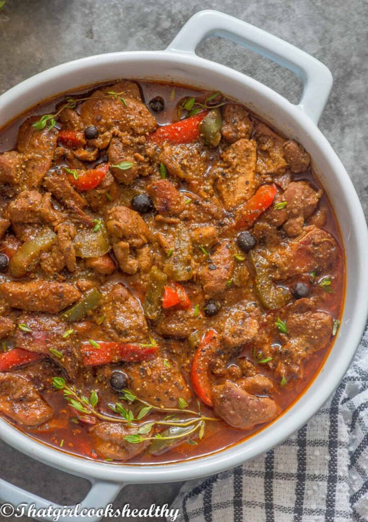 brown stew in a pot on table 