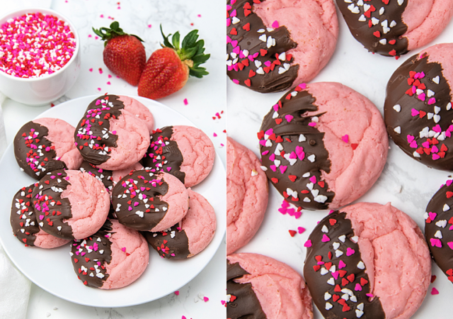 strawberry cookies dipped in chocolate