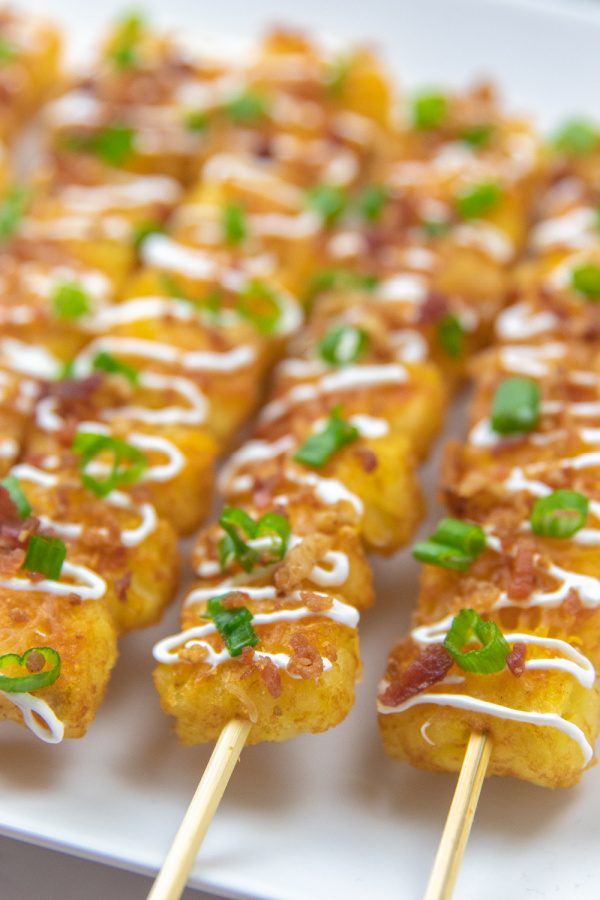 drizzled with sour cream tater tots on kabobs 