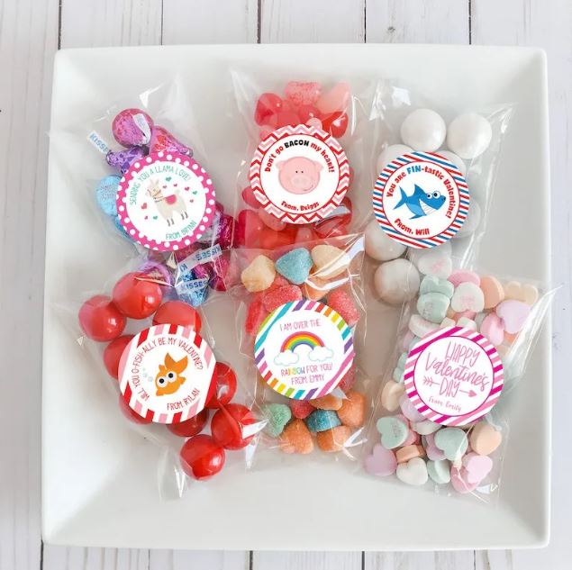 valentine stickers & bags