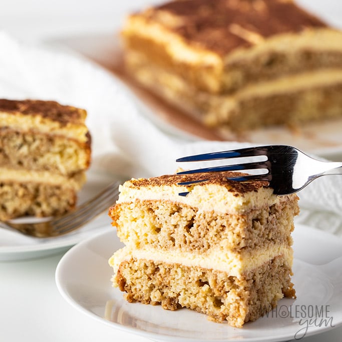 tiramisu cake on plate 