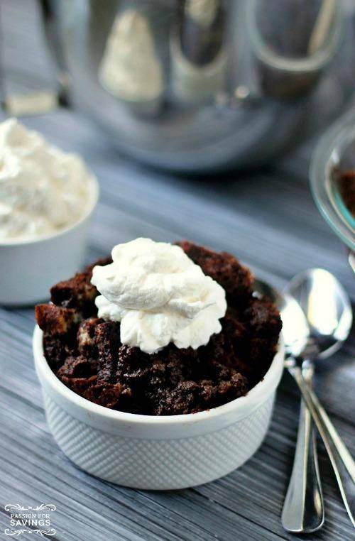 chocolate bread pudding in a bowl