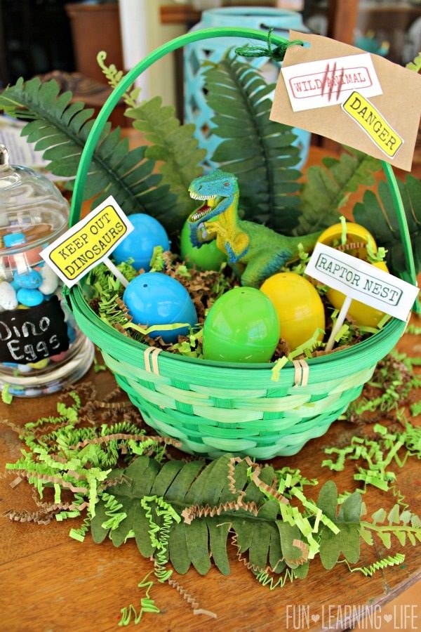 dinosaur themed easter basket 