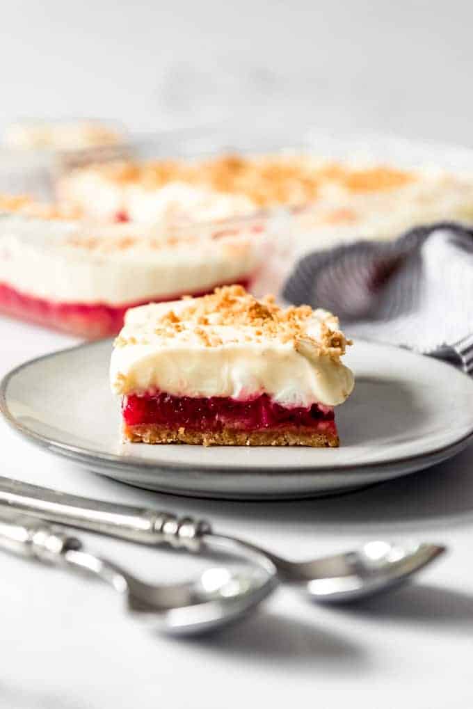 rhubarb layered dessert on plate