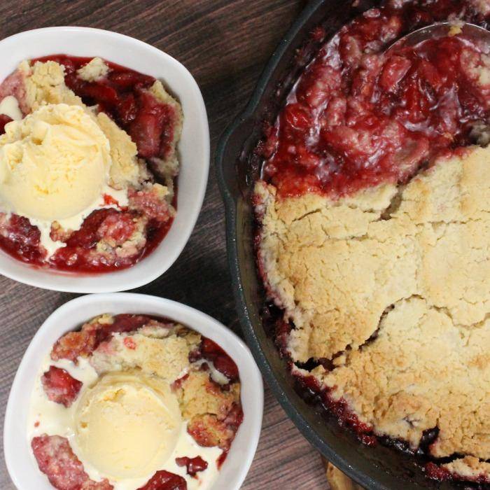 strawberry dump cake in a bowl