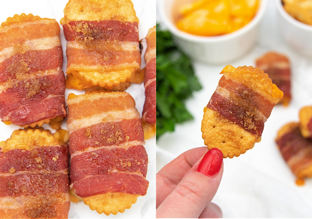 bacon wrapped crackers collage