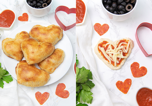 collage of pizza calzones for vale