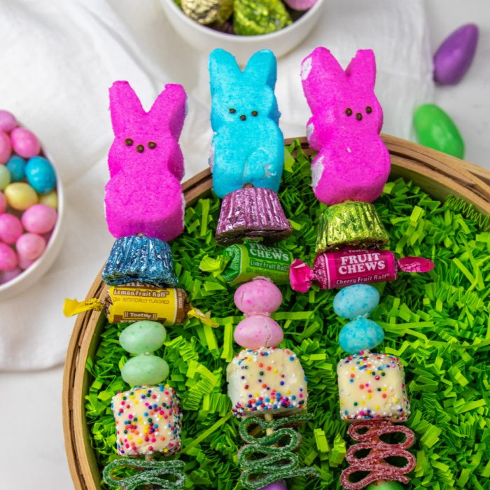 Easter Kabobs on top of an Easter Basket