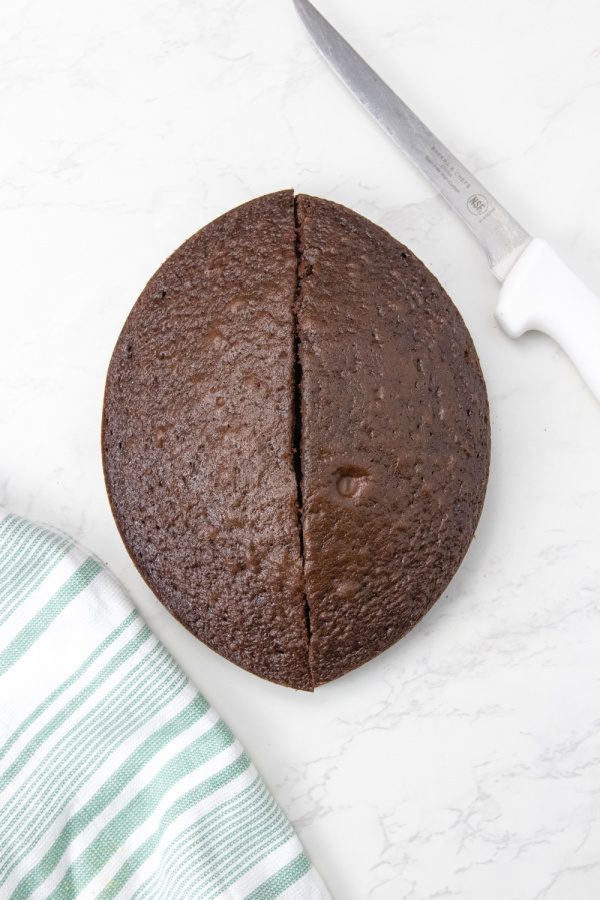 football cake on marble counter 