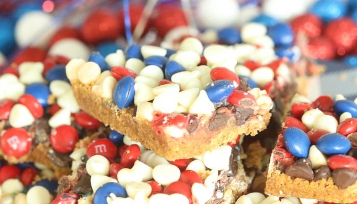patriotic magic bars stacked on top of each other