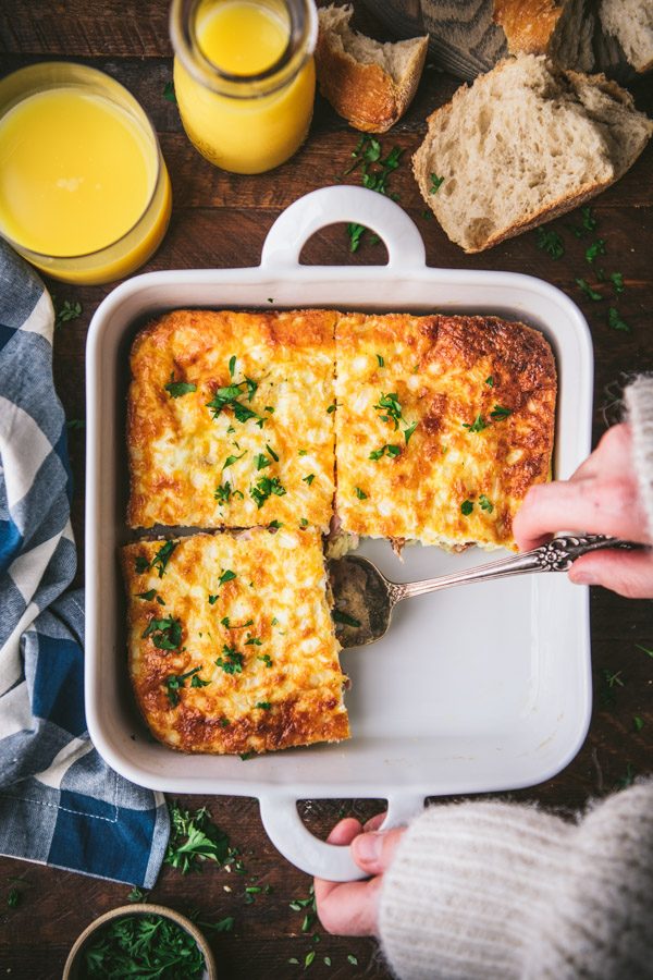 baked ham casserole in an 8x8 pan