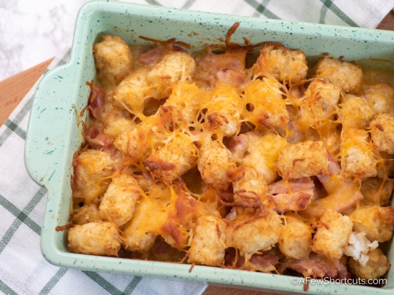 tater tot casserole in a baking dish