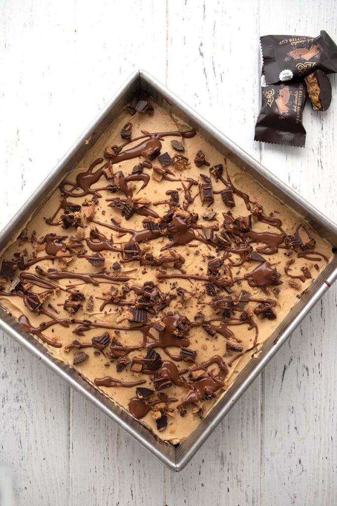 keto poke cake in 8x8 pan 