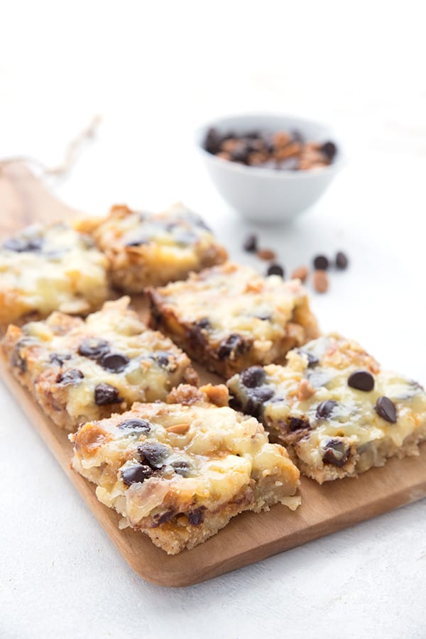 keto magic bars on cutting board 
