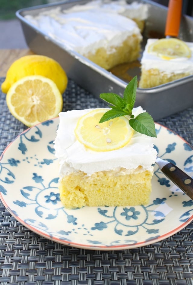 slice of lemon cake on a plate 