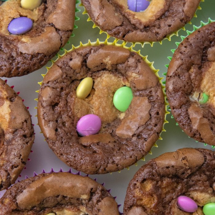 brookie cupcakes on platter