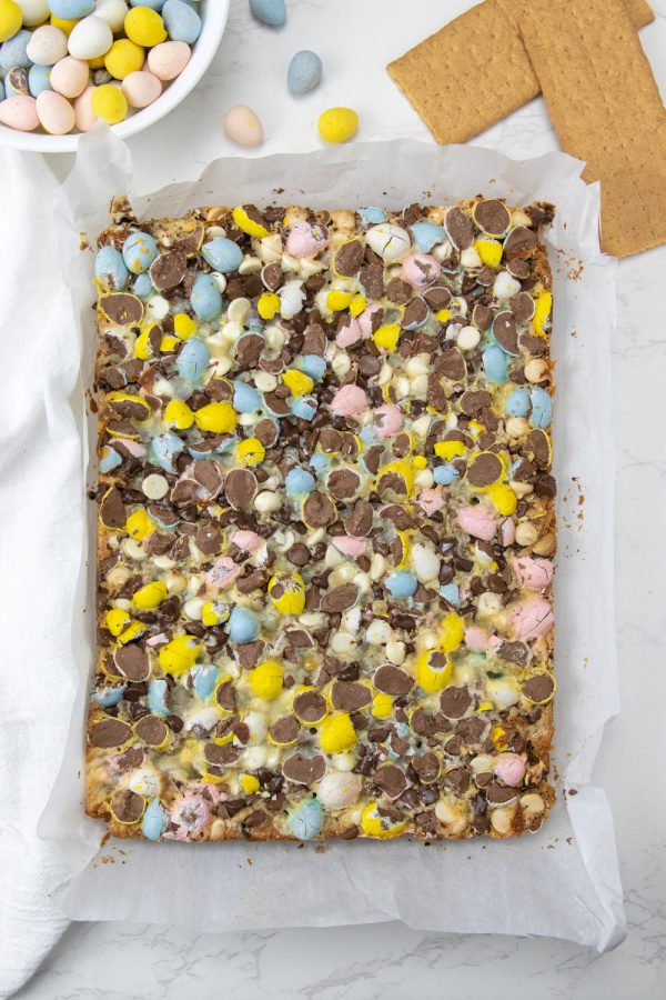 overhead shot of cadbury eggs bars 