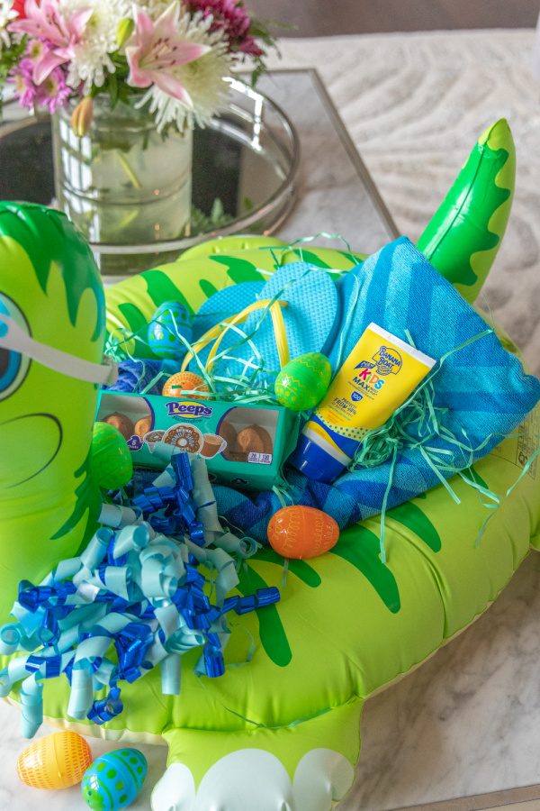 easter for kids dinosaur floatie filled with easter goodies