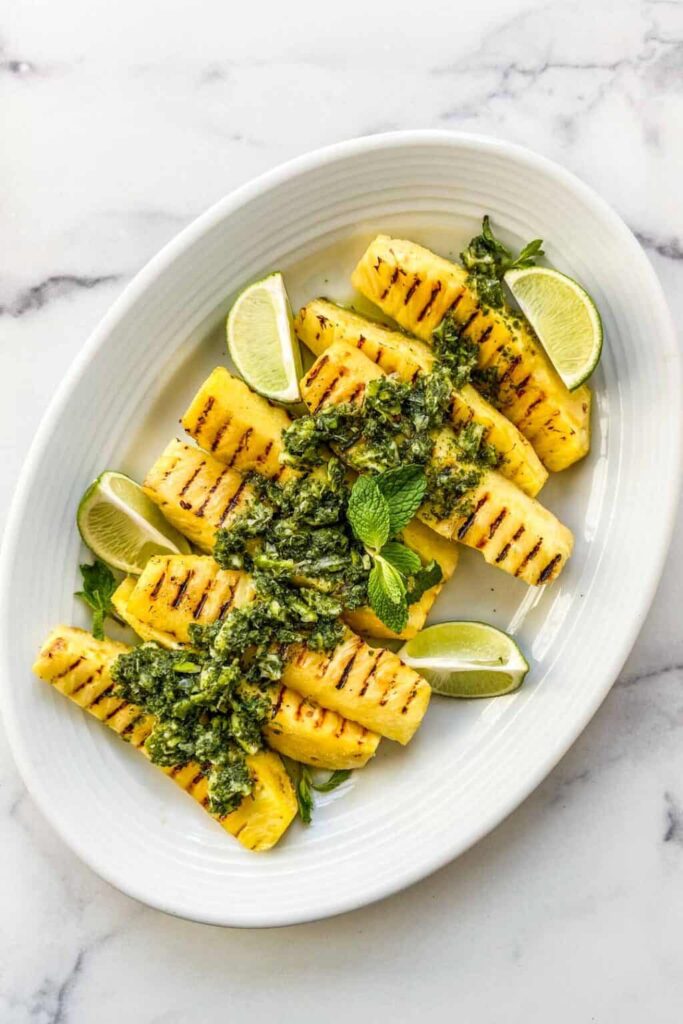 grilled pineapple on plate 