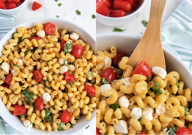 pasta salad caprese collage