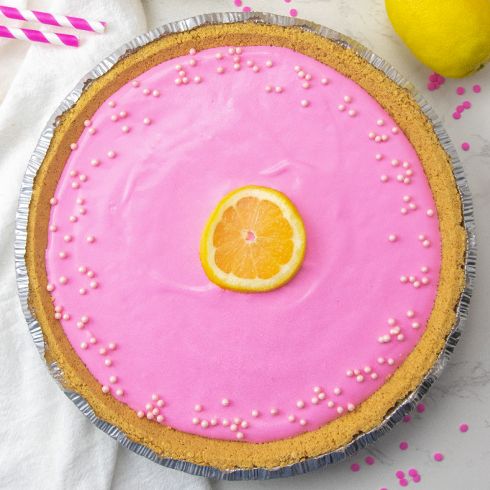 pink lemonade pie overhead shot