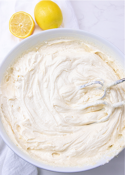 Italian Lemon Pound Cake Batter in a white bowl