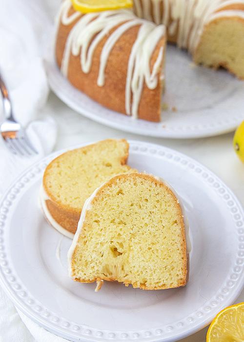 Two slices of italian lemon pound cake on a plate