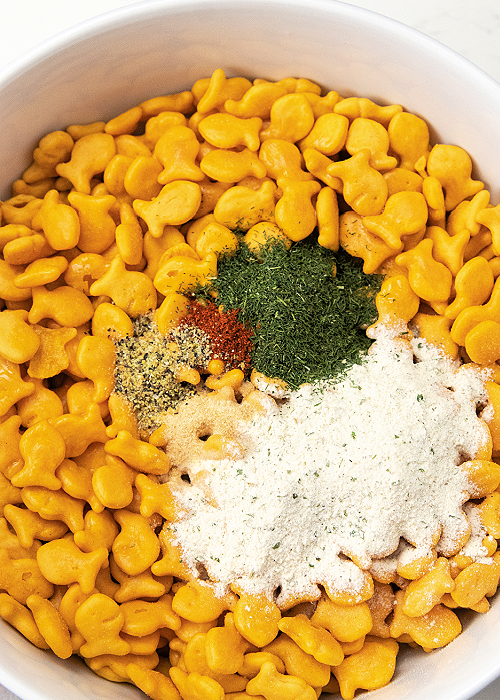 assorted spices on goldfish crackers