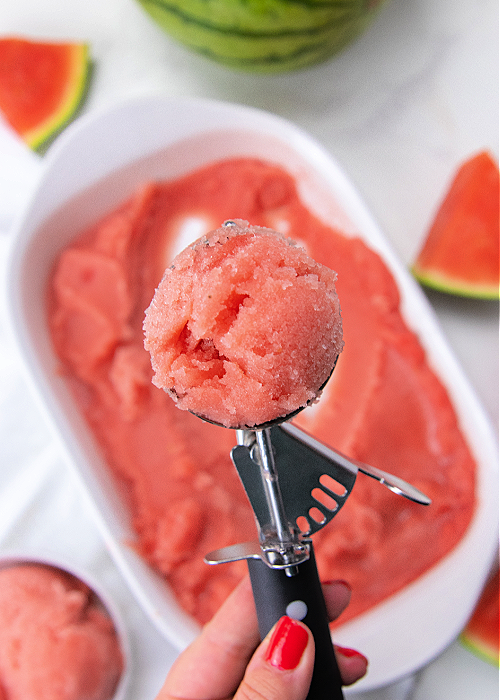 scoop of red sorbet