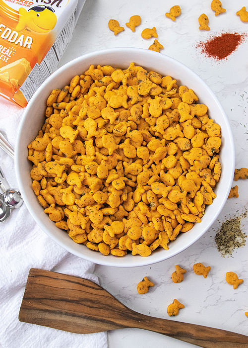 ranch goldfish crackers in a bowl
