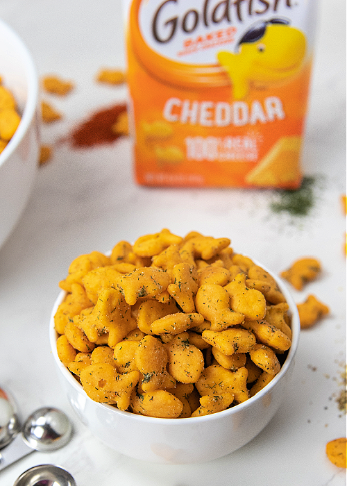 ranch goldfish after school snack in a bowl