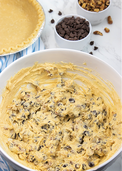 chocolate chip pie filling in a bowl