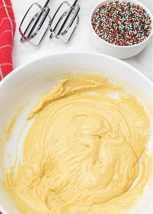 italian christmas cookies batter in a mixing bowl