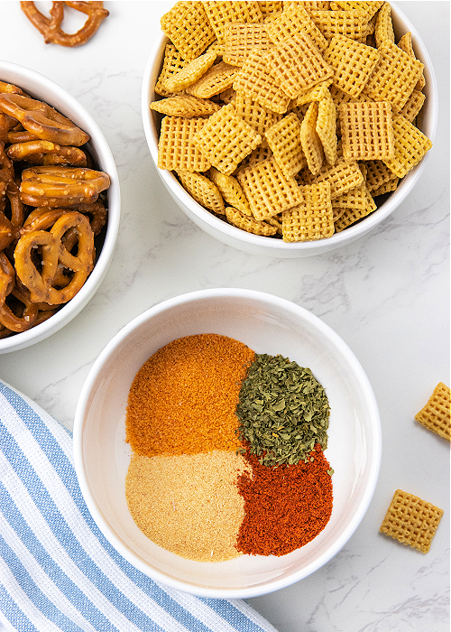 Chex Mix Spices in a mixing bowl