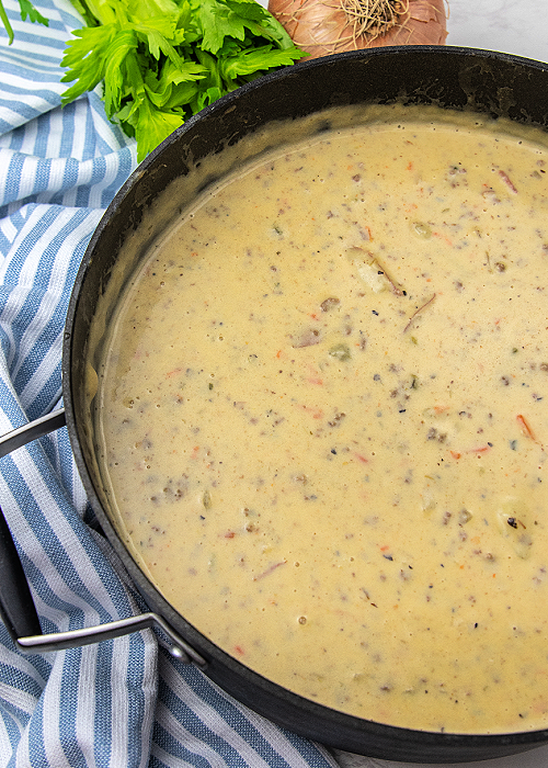 cheeseburger soup in a pot