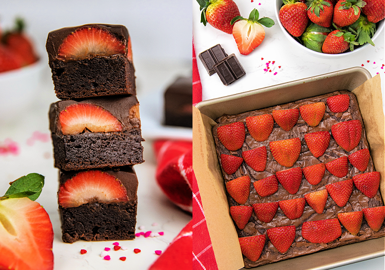 chocolate covered strawberry brownies feature image