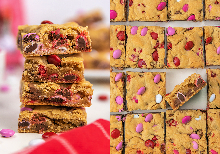 valentine M&M blondies feature image