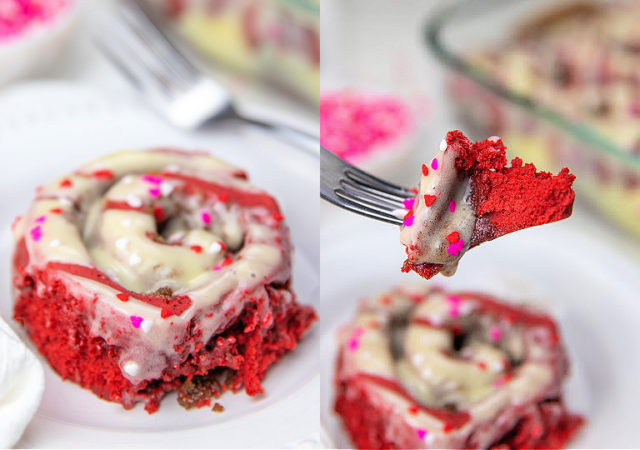 red velvet cinnamon rolls feature image