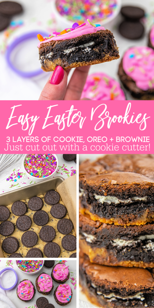 photos of easter brookies in a pintrest image with pink background and white writing East Easter Brookies
