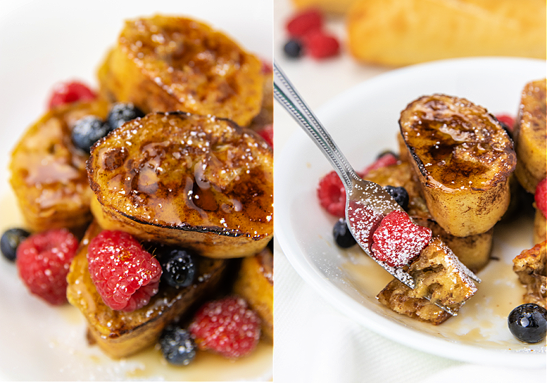 french toast nuggets feature image with blueberries and raspberries