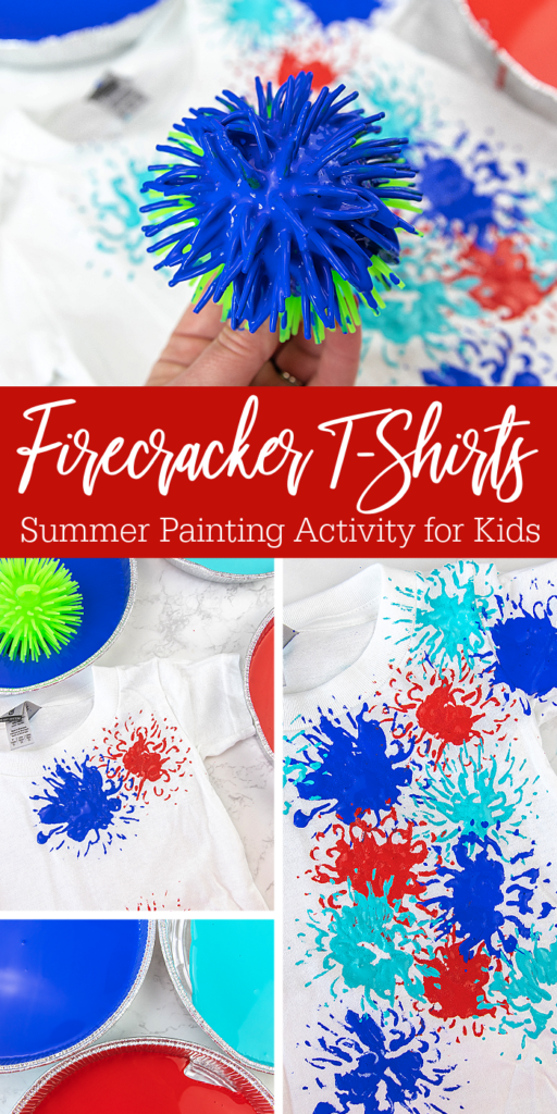 firecracker tshirts pinterest image with a red background and white wording summer painting activity for kids