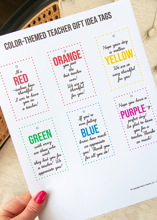 a sheet of free printable tags for teacher appreciation