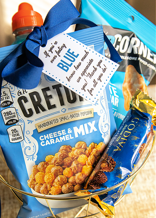 blue teacher gift basket