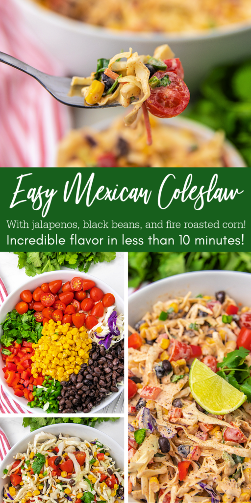 step by step photos of easy mexican coleslaw on a pinterest image with green background
