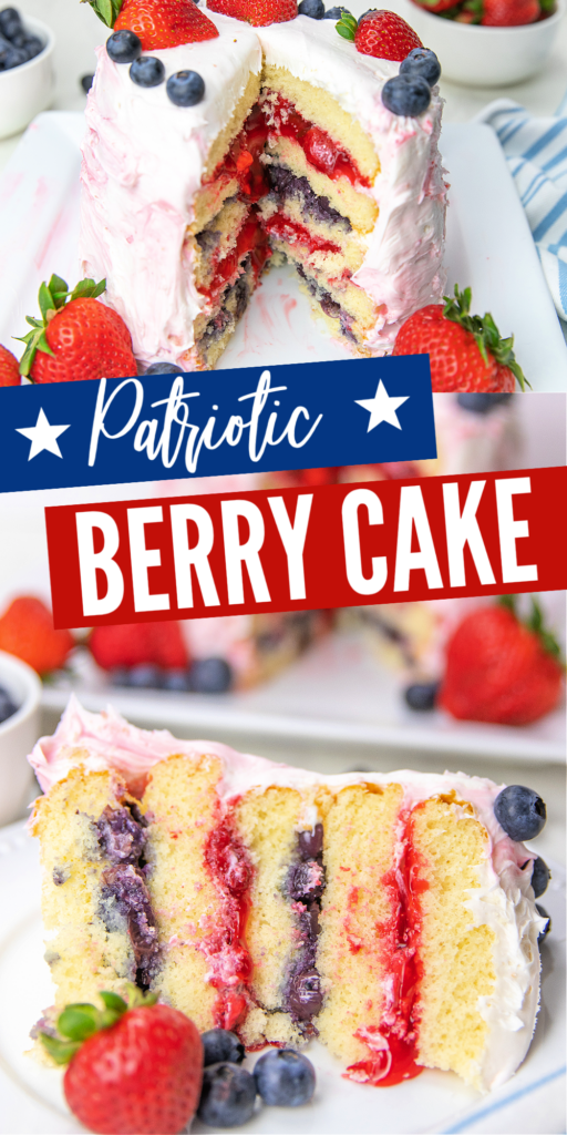patriotic berry cake pinterest image in red white and blue